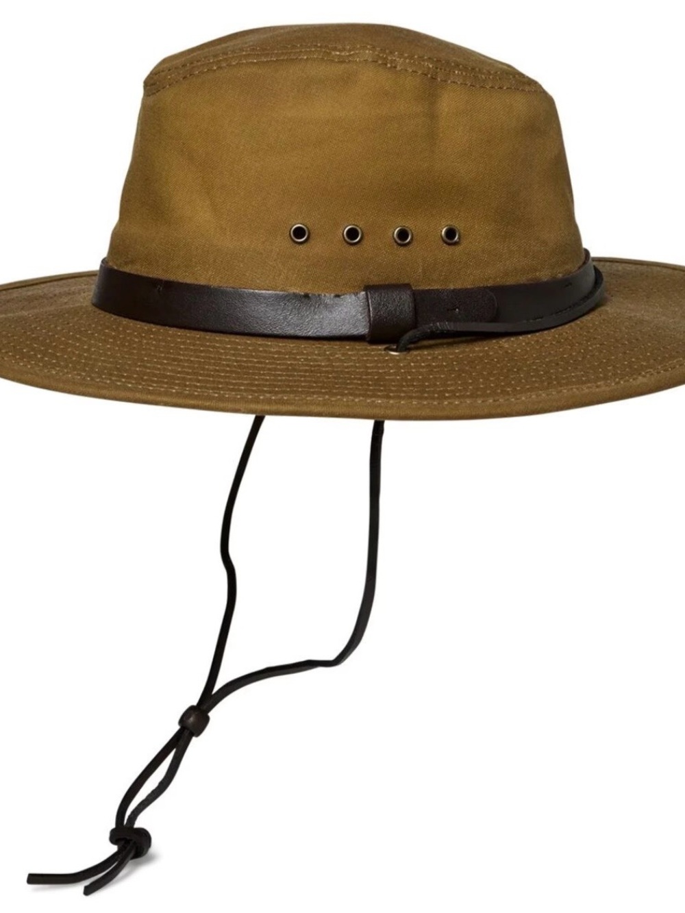 Filson Brown Outdoor Waxed Cotton Hat with Chin Strap